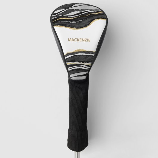 Zwart marmer Agate Gold Glitter - persoonlijk Golfheadcover (Voorkant)