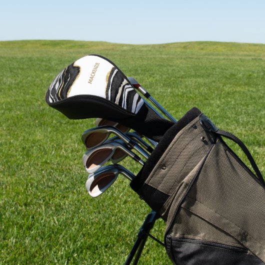 Zwart marmer Agate Gold Glitter - persoonlijk Golfheadcover (Insitu)