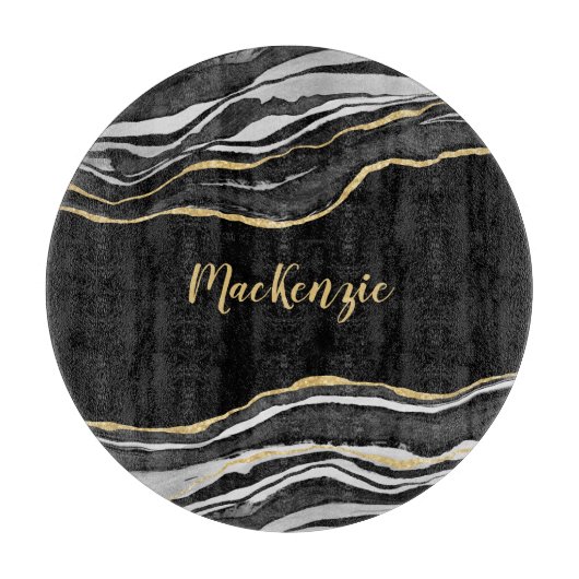 Zwart marmer Agate Gold Glitter - persoonlijk Snijplank (Voorkant)