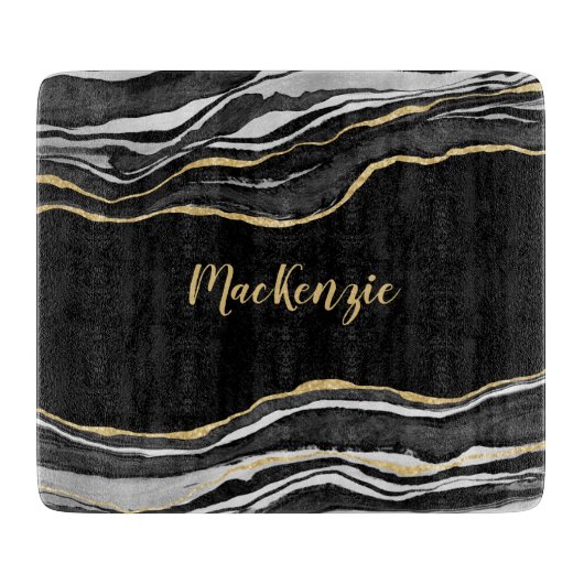 Zwart marmer Agate Gold Glitter - persoonlijk Snijplank (Voorkant)