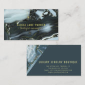 Zwart marmer blauw goud elegant modern uniek visitekaartje (Voorkant / Achterkant)