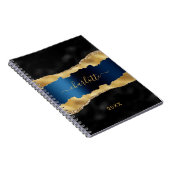 Zwart marmer blauw goudblauw notitieboek (Rechterzijde)