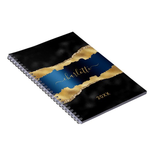 Zwart marmer blauw goudblauw notitieboek (Rechterzijde)