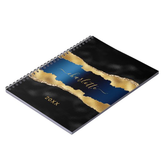 Zwart marmer blauw goudblauw notitieboek (Linkerzijde)