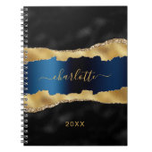 Zwart marmer blauw goudblauw notitieboek (Voorkant)
