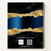 Zwart marmer blauw goudblauw notitieboek (Achterkant)
