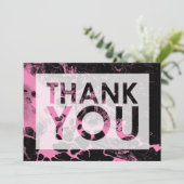 Zwart marmer boven Helder Roze met Cutout Bedankkaart (Staand voorkant)