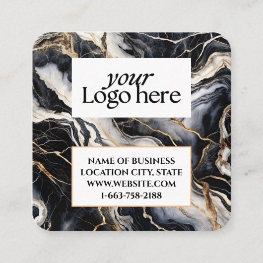 Zwart marmer Custom Logo en QR Code Vierkante Visitekaartje (Voorkant)