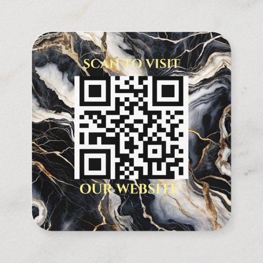Zwart marmer Custom Logo en QR Code Vierkante Visitekaartje (Achterkant)