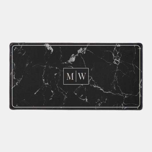 Zwart marmer elegant monogram bureaumat (Voorkant)