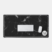 Zwart marmer elegant monogram bureaumat (Keyboard & Muis)