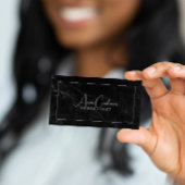 Zwart marmer ElegantScript QR CODE zwart-wit Visitekaartje