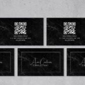 Zwart marmer ElegantScript QR CODE zwart-wit Visitekaartje