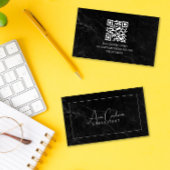 Zwart marmer ElegantScript QR CODE zwart-wit Visitekaartje