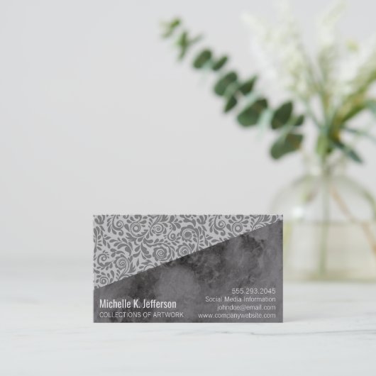 Zwart marmer- en elastisch kleurenblok visitekaartje (Staand voorkant)