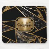 Zwart marmer en glitter geometrisch mozaïek muismat (Voorkant)
