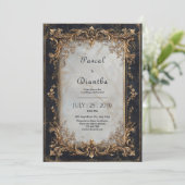 Zwart marmer en goud bruiloft kaart (Staand voorkant)