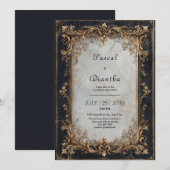 Zwart marmer en goud bruiloft kaart (Voorkant / Achterkant)