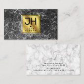 Zwart Marmer en Goud Modern Monogram BC Zakelijk Visitekaartje (Voorkant / Achterkant)