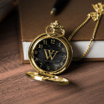 Zwart marmer en goud monogram zakhorloge<br><div class="desc">Gedrukt zwart marmer en goud monogram ontwerp ideaal als een bruiloft of jubileum cadeau,  afstuderen,  vaders dag,  kerst,  etc</div>