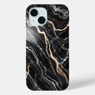 Zwart marmer en gouden aderen iPhone 15 case