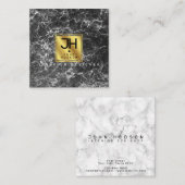 Zwart marmer en goudmatig monogram vierkante visitekaartje (Voorkant / Achterkant)