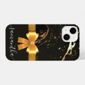 Zwart marmer en lint iPhone hoesje (Achterkant horizontaal)