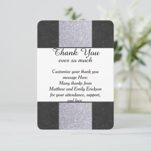 Zwart Marmer en Zilver Glitter Panel Design Bedankkaart (Staand voorkant)