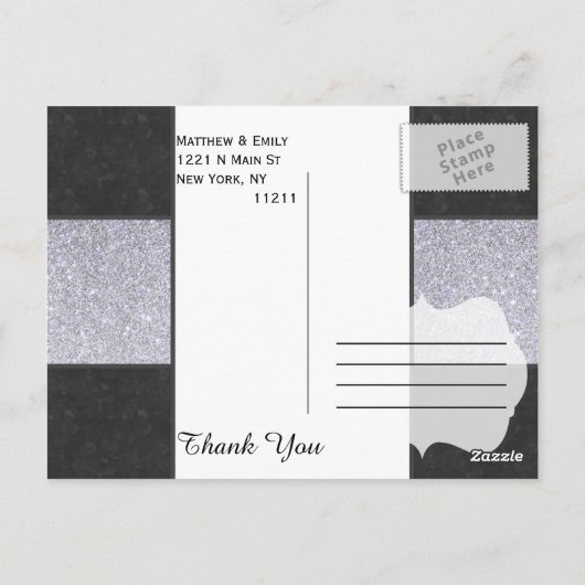 Zwart Marmer en Zilver Glitter Panel Design Briefkaart (Achterkant)