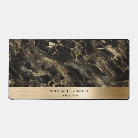 Zwart Marmer Faux Goud Metallic Business Bureaumat (Voorkant)
