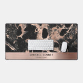 Zwart Marmer Faux Roos Goud Metallic Business Bureaumat (Keyboard & Muis)