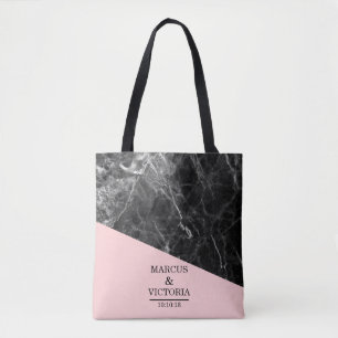 Zwart marmer geometrische bruiloft tote bag