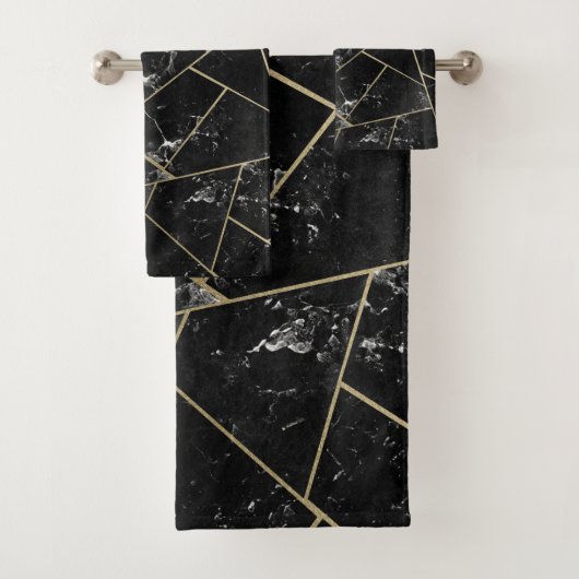 Zwart marmer Gold Geometric Glam #1 Bad Handdoek (Insitu)