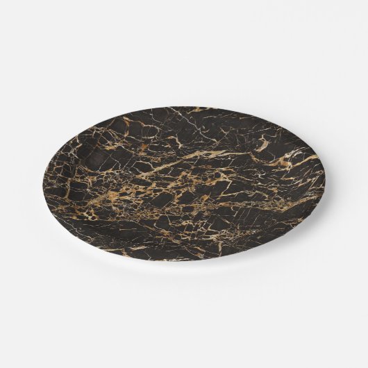 Zwart marmer Gold Veins Paper-Bord Papieren Bordje (Gekanteld)