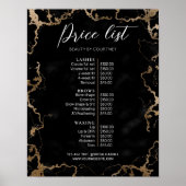 Zwart Marmer & Goud Elegant Zakelijk Prijslijst Poster (Voorkant)