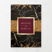 Zwart Marmer Goud Glitter Bourgogne Rood Bruiloft Drieluik Uitnodiging (Cover)