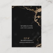 Zwart Marmer & Goud Glitter Sieraden Display Kaart Visitekaartje (Achterkant)