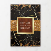 Zwart Marmer Goud Glitter Terracotta Bruiloft Drieluik Uitnodiging (Cover)