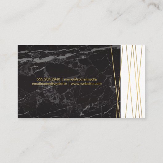 zwart marmer | gouden Abstracte lijnen Visitekaartje (Achterkant)