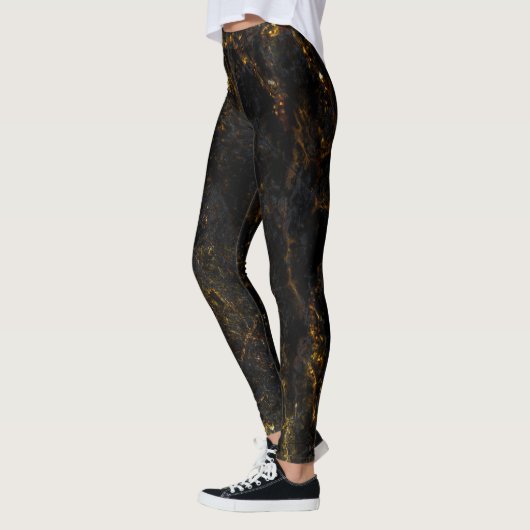 Zwart marmer, gouden aderen, textuur. leggings (Links)