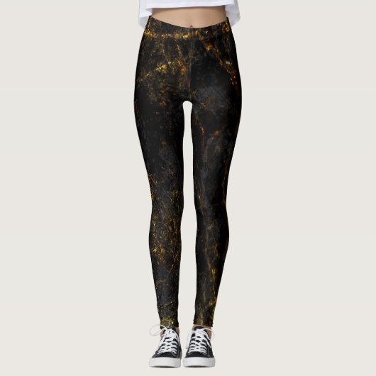 Zwart marmer, gouden aderen, textuur. leggings (Voorkant)