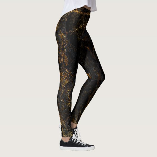 Zwart marmer, gouden aderen, textuur. leggings (Rechts)