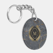 Zwart Marmer Gouden Badge Monogram Sleutelhanger (Voorkant Links)