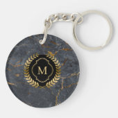 Zwart Marmer Gouden Badge Monogram Sleutelhanger (Achterkant)