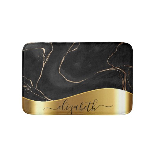 Zwart Marmer Gouden Folie Badmat (Voorkant)