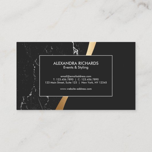 Zwart Marmer Gouden Folie Visitekaartje (Achterkant)