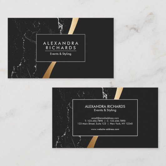 Zwart Marmer Gouden Folie Visitekaartje (Voorkant / Achterkant)