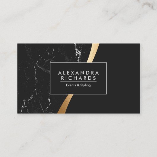 Zwart Marmer Gouden Folie Visitekaartje (Voorkant)