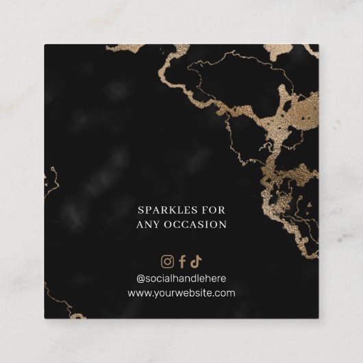 Zwart Marmer & Gouden Oorbel Sieraden Display Kaar Vierkante Visitekaartje (Achterkant)