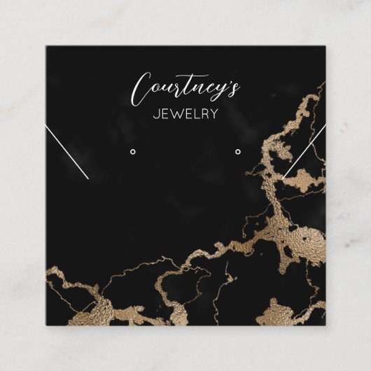 Zwart Marmer & Gouden Oorbel Sieraden Display Kaar Vierkante Visitekaartje (Voorkant)